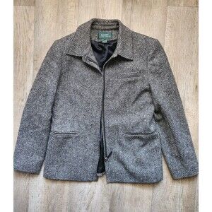 VTG LAUREN RALPH LAUREN Womens Herringbone 100% Pure New Wool Zip Front Jacket